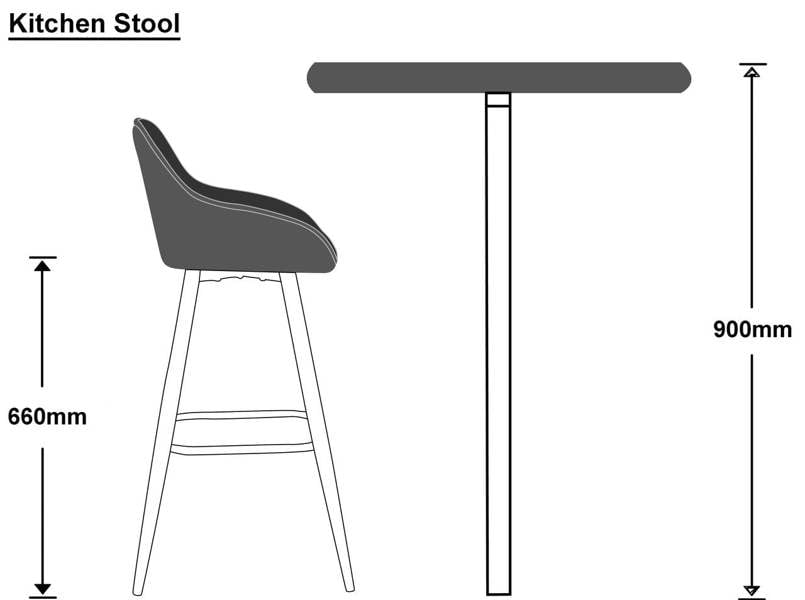 Lamboro Velluto Velvet Kitchen Bar Stool, Matt Black Fixed Height Legs With Footrest, Breakfast & Home Bar Stool - Black