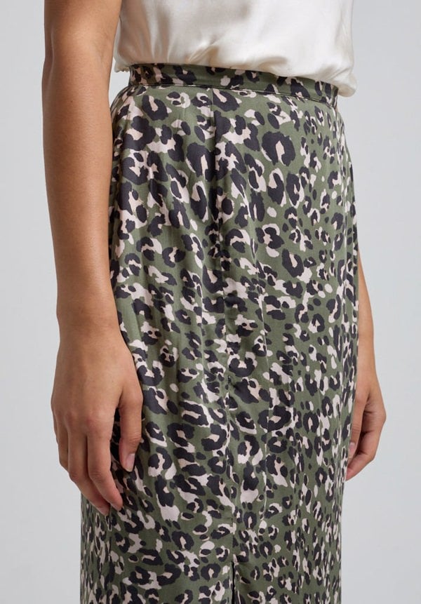 Grace Khaki Cat Midi Skirt in Green
