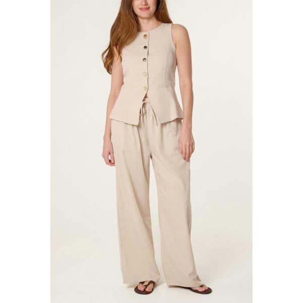 Blue Vanilla Round Neck Button Through Vest & Trouser Set