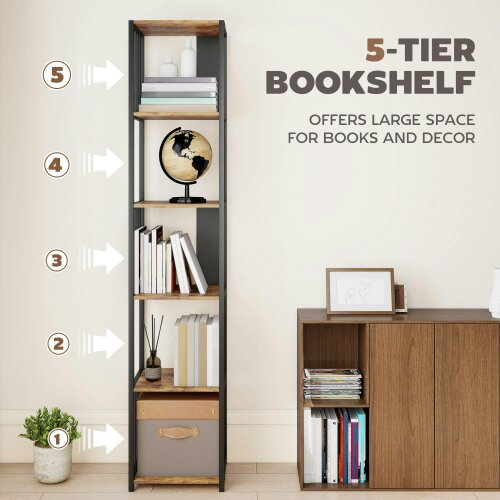 Wyld Haus Remo Metal And Wood Rustic Brown 5 Tier Bookshelf With Steel Frame