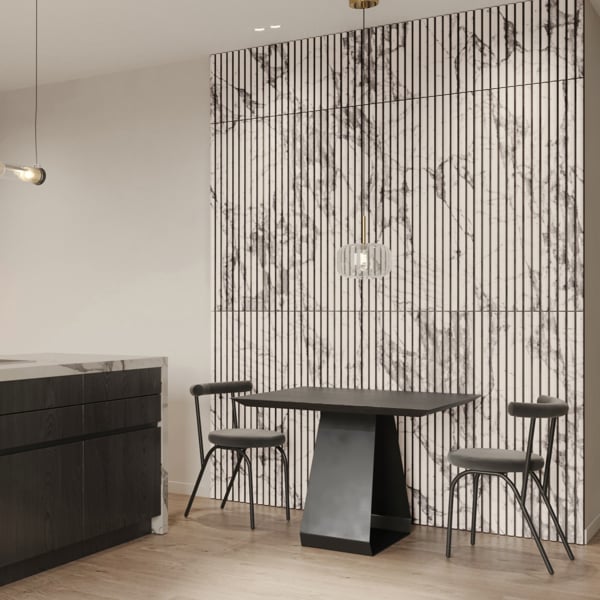 Wallsupply UltraLight Linari Ribbed Round HD Printed 3D Slat Wall Panels EPS, 4pcs 2.3m², Marble Wood