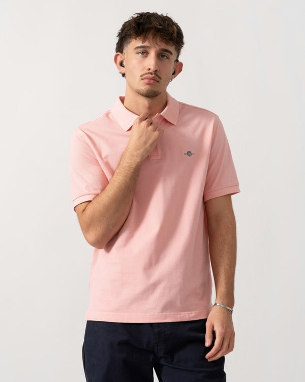 GANT Mens Regular Fit Short Sleeve Shield Logo Pique Polo - 671 Bubbelgum Pink back