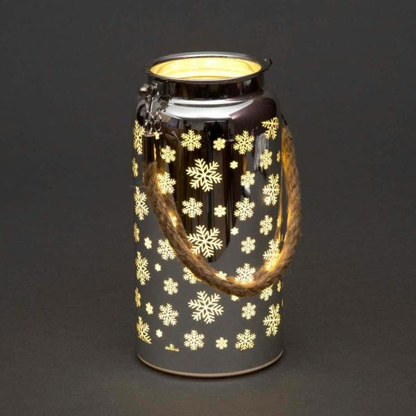 2cm Christmas Snowflakes Design Silver Jar Table Lantern with Warm White LED Lights image 3