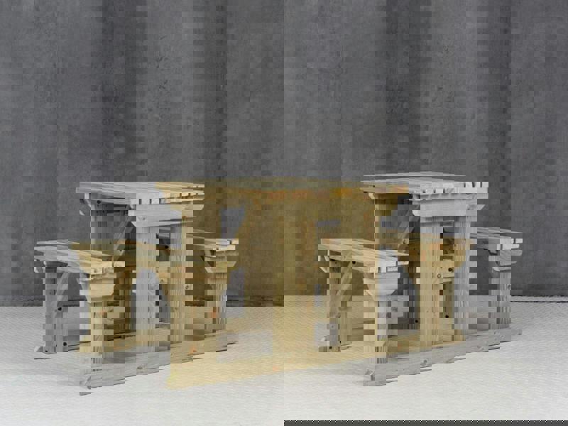 Abies Picnic Table and Benches Set - Wooden Outdoor Dining Set for Gardens and Patios