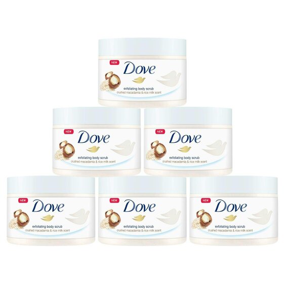 Dove Exfoliating Body Scrub Crushed Macadamia & Rice Milk, 225ml 6 Pack