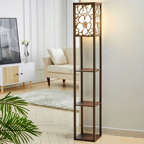 Brown Floor Lamp with Flower Linen Shade 3 Layers Indoor Towered Lamp Floorlamp Living and Home Chocolate