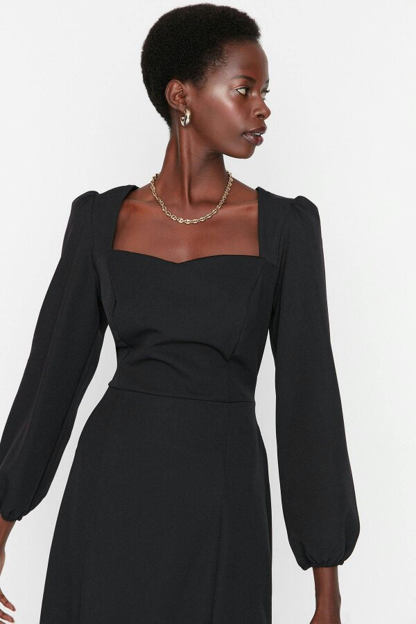 WOVCOR Heart Neck Long Sleeve Bodycon Midi Dress