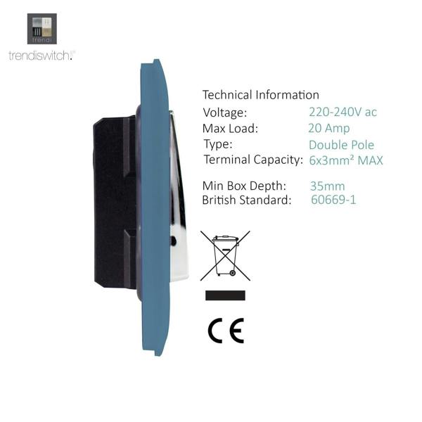 Trendi Switch 1 Gang 20 Amp Heavy Duty Rocker Switch in Sky Blue