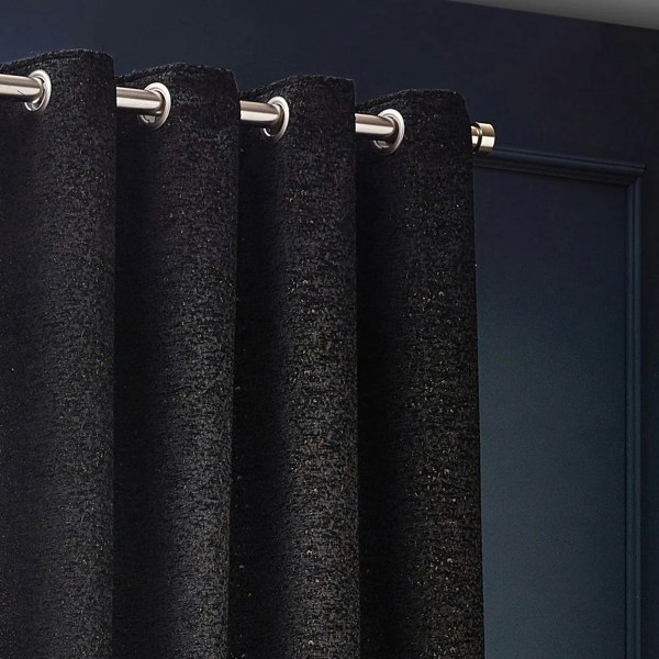 Paoletti New Galaxy Chenille Eyelet Curtains - Black