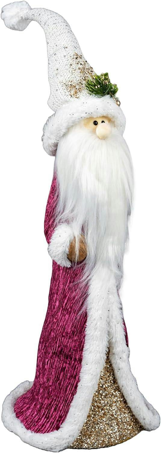 76cm Burgundy Santa Christmas Figurine with White Fur Trim and Long Beard for Festive Indoor Displays image 3