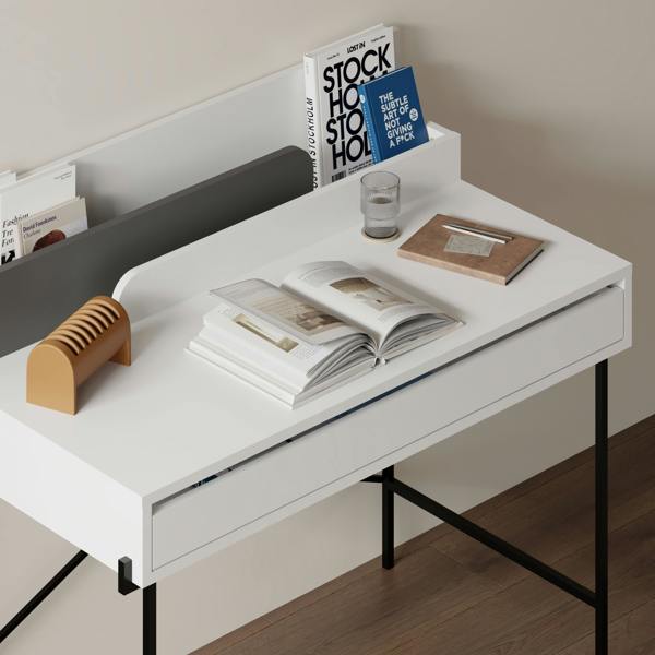 Decortie Leila Modern Desk White Anthracite Grey Multipurpose Study Modern Desk Width 110cm