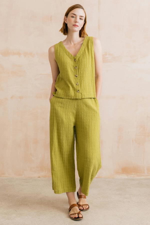 Lily & Me Drift Textured Seersucker Culottes Lime