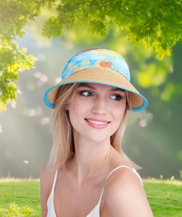 Pia Rossini Misha - Chiffon Tie Straw Visor - Pale Turquoise