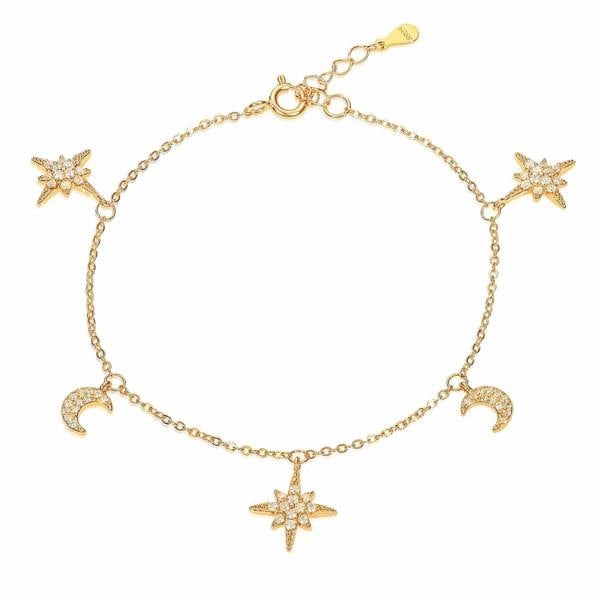 namana Dainty Gold Plated 925 Sterling Silver Moon and Star Charm Bracelet For Women