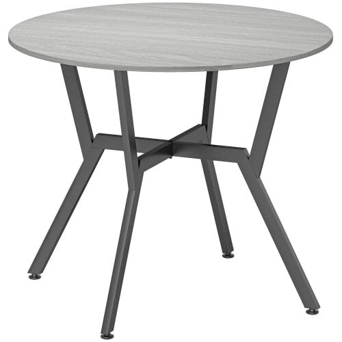 Wyld Haus Donato Grey Round Dining Table With Black Metal Legs And Anti Slip Feet 90cm