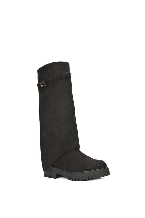 XY LONDON Chunky Low Heel Knee High Fold Over Boots