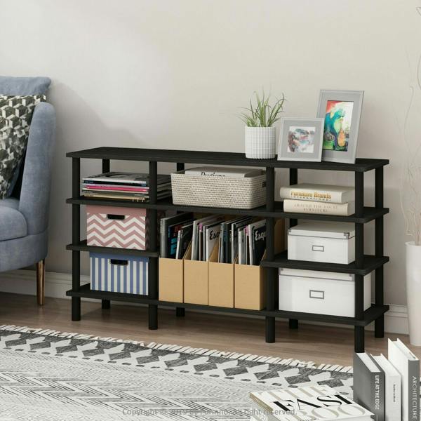 WALPLUS Turn N Tube | Modern Furniture Piece for Stylish and Functional Home Use | 4 Tier Multipurpose Wide Shelf TV Stand, Espresso/Black