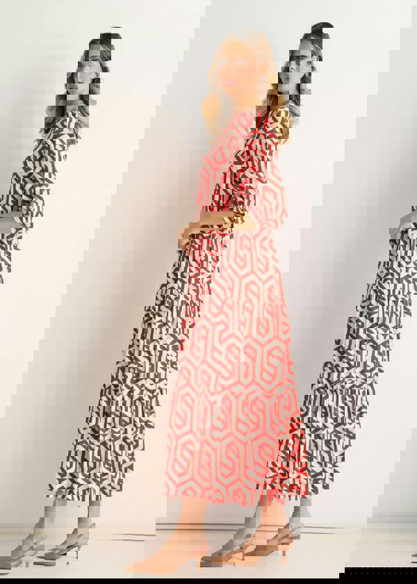 Gini London Red Geo Print Smock Maxi Dress