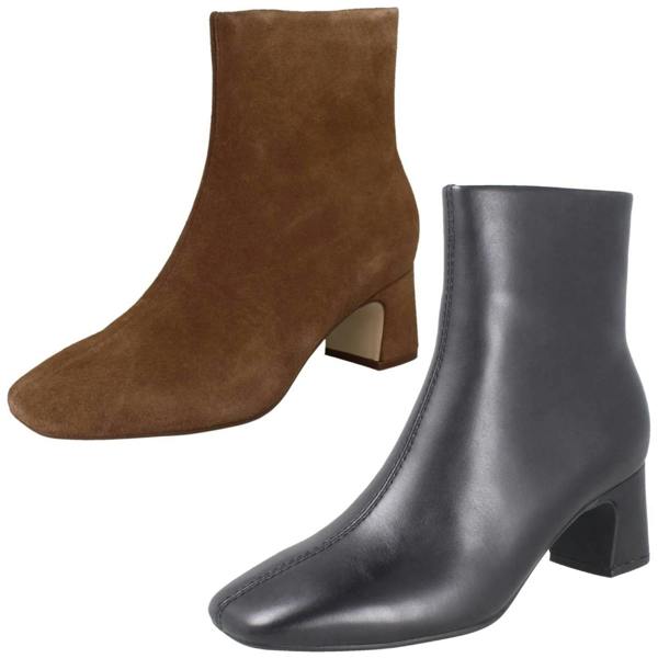 Clarks Ladies Clarks Square Toe Block Heeled Ankle Boots Fernie Zip
