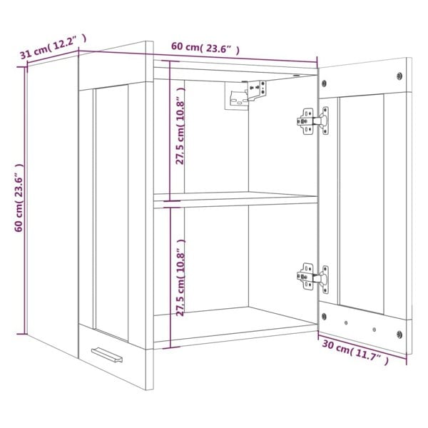 Berkfield Hanging Glass Cabinet Smoked Oak 60x31x60 cm Engineered Wood