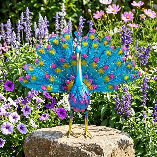 Leaper Metal Peacock Craft Statue for Outdoor Decor