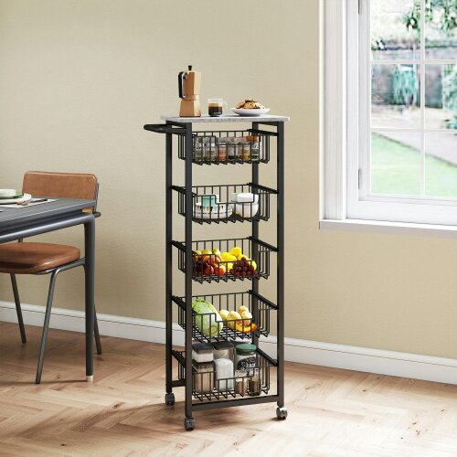 Wyld Haus Sucora Metal Grey And Black 5 Basket Mobile Kitchen Trolley With Locking Wheels