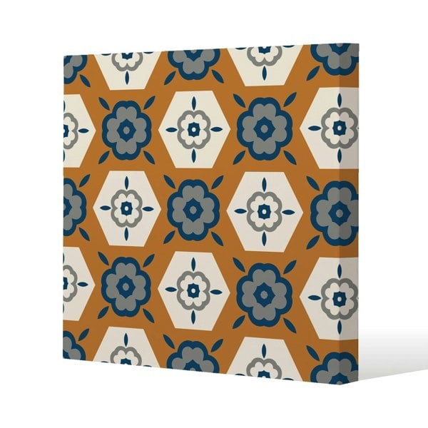 Benjamin Tate Design Rust orange background with gray, navy blue and beige Slim Style Canvas Print  50x50cm , 15mm Slim Real wood.