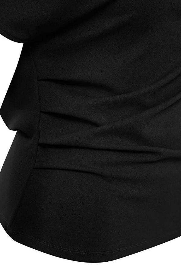 WOVCOR Draped Detail Asymmetrical Collar Knitted Blouse