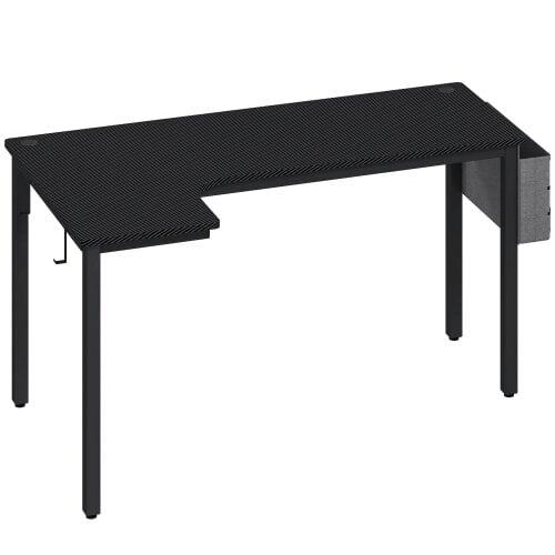 Wyld Haus Monotta 145cm Metal Black L Shaped Gaming Desk With Cable Management Fabric Storage and Hooks