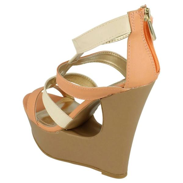 Anne Michelle Ladies Anne Michelle Cut Out Wedge T-Bar Sandals