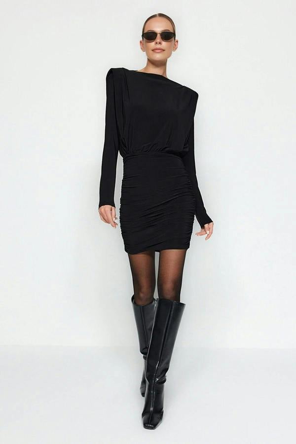 WOVCOR Draped Mini Pencil Dress with Padded Shoulders