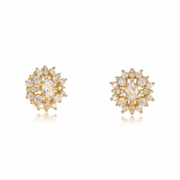 Zavana Gold Oval Large Stud Earrings for Women with Cubic Zirconia Stones