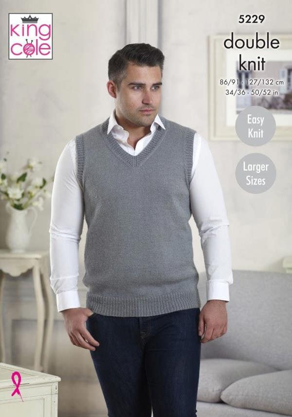 King Cole Majestic DK Knitting Pattern 5229, Slipovers, Waistcoats for Men, 34 - 52 Inches - Easy