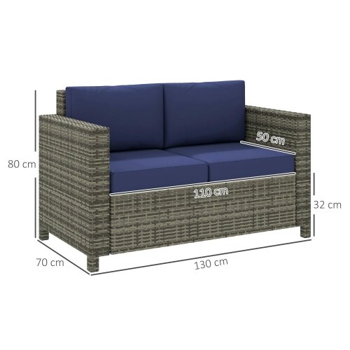Wyld Haus Vata Rattan Navy Blue 2 Seater Outdoor Sofa with Armrests