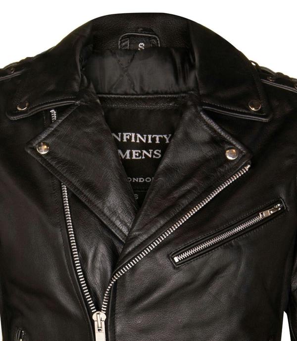 Infinity Leather Mens Embossed Brando Leather Biker Jacket-Chicago