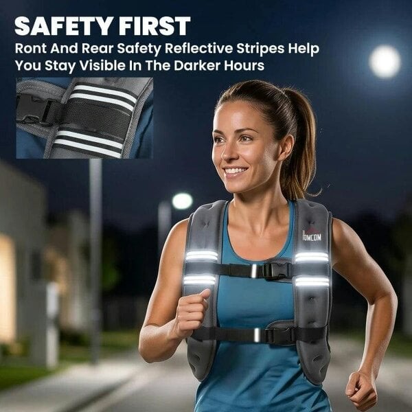 10KG Weighted Vest, Running Weight Vest with Adjustable Strap, Convenient Pocket and Reflective Strips for Men and Women