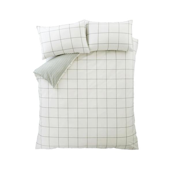 Bianca Brushed Regal Check Cotton Reversible Duvet Cover Set Green