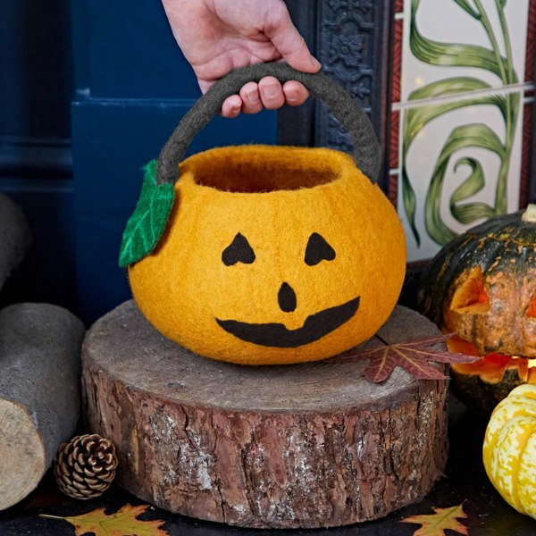 Paper High Felt Trick Or Treat Halloween Pumpkin Basket
