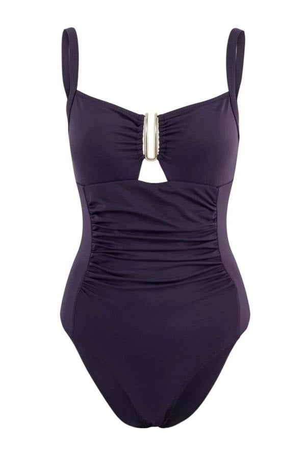 WOVCOR Square Neck Covered Draped Regular Swimsuit with Accessories