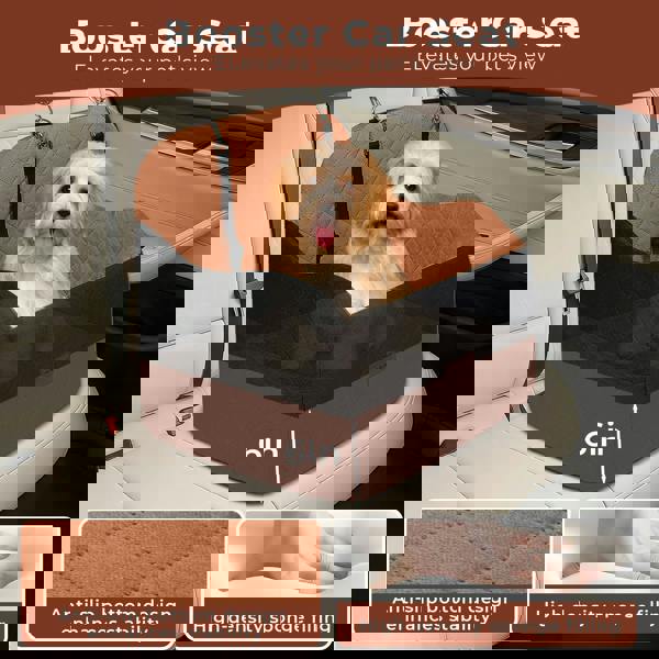 Skylos Dog Booster Car Seat for Small to Medium Pets up to 35 lbs Portable Brown