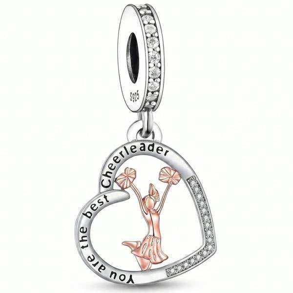 Cheerleader Charm Pandora Compatible 925 Sterling Silver Heart Dangle, Sport Jewellery For Bracelet