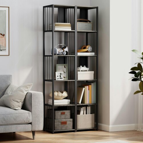 Wyld Haus Rettisa  Metal And Wood Grey 5 Tier Bookshelf With Steel Frame