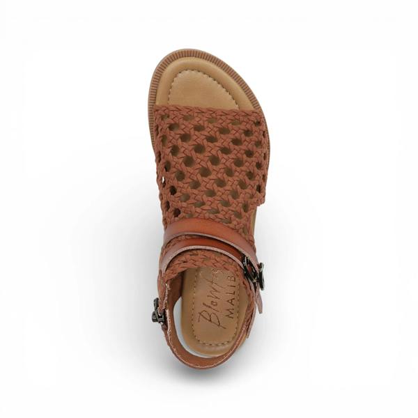 Blowfish Malibu Anuella - Women's Cognac Brown Weave Micro Wedge Sandals