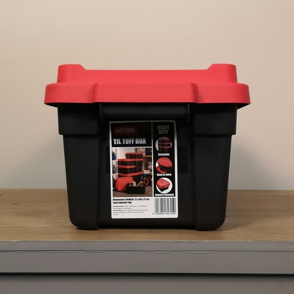 Samuel Alexander 11L Black and Red Small Tuff Stackable Storage Box with Lid and Carry Handles