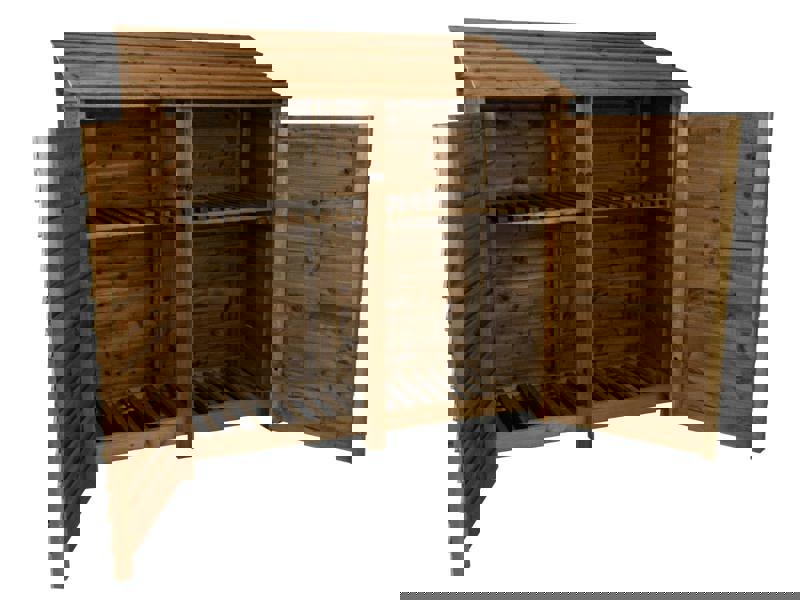 Arbor Garden Solutions Wooden Log Store with Doors and Shelf W-187cm, H-126cm or 180cm, D-88cm - Brown Finish