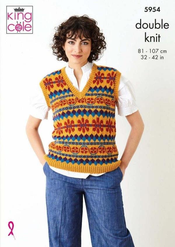 King Cole Merino Blend DK Knitting Pattern 5954, Cardigans, Slipovers for Women, 32 - 42 Inches