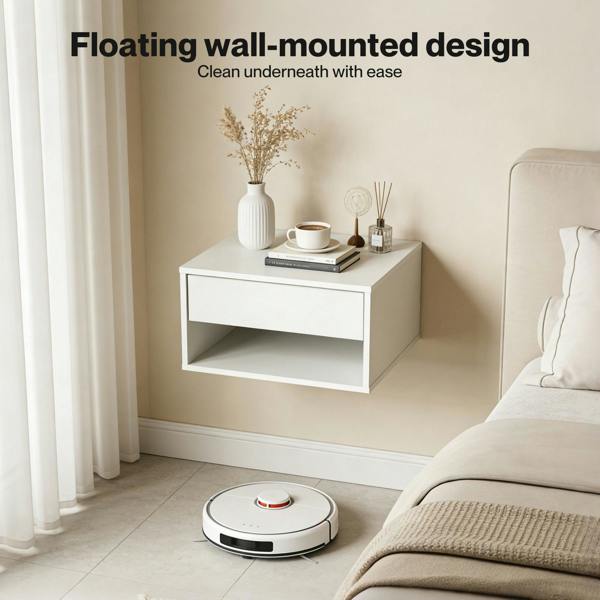 Levede Bedside Table Floating Set of 2 Wall Mounted Drawer Open Shelf White