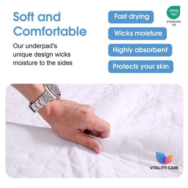 Vitality Care Incontinence Washable Bed Pads Protection Sheets - Reusable with High Absorbency