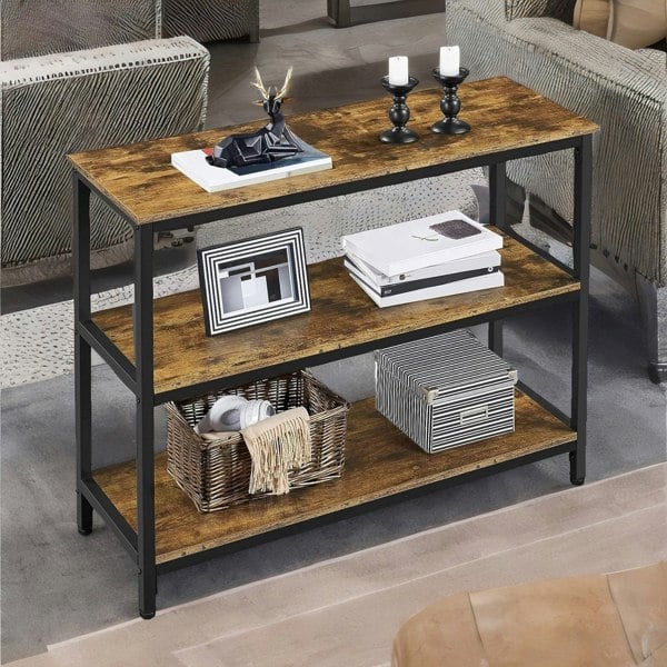 Rafaelo Mobilia 3 Tier Console Table For Hallway Rustic Brown