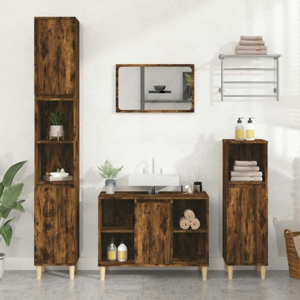 Berkfield Sink Cabinet Smoked Oak 80x33x60 cm Engineered Wood